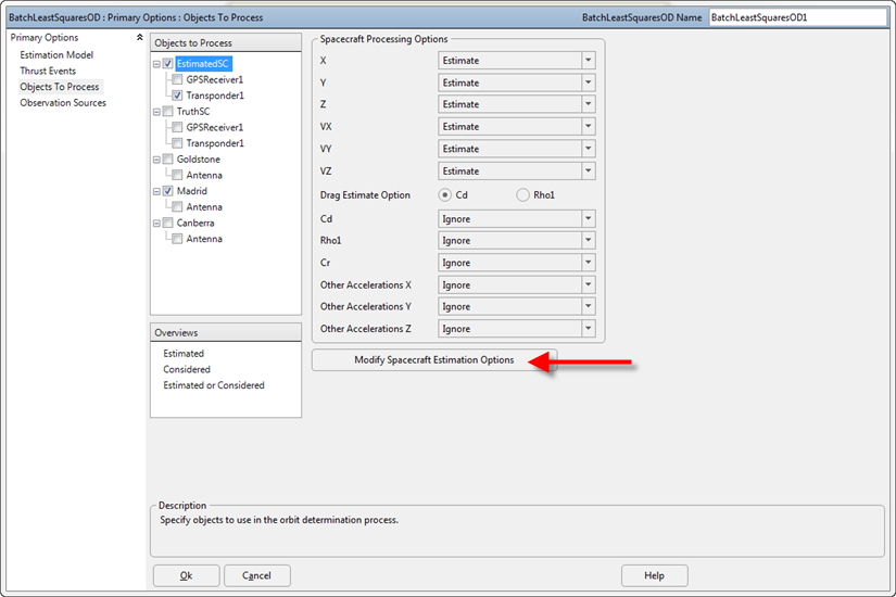 BatchLeastSquaresOD Objects To Process Page