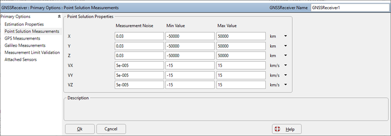 The GNSS Receiver Point Solution Measurement Model Editor