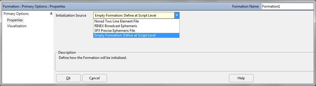 Properties Page of the Formation Object Editor