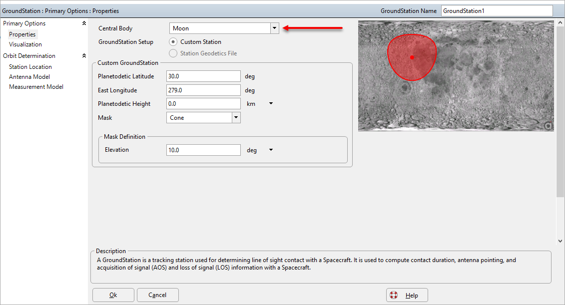 Creating custom Ground Station object on the Moon.