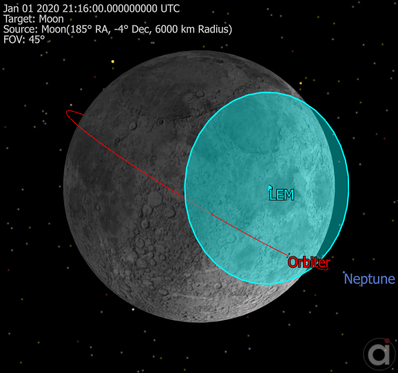 Lander shown on the surface of the Moon with orbiting Spacecraft