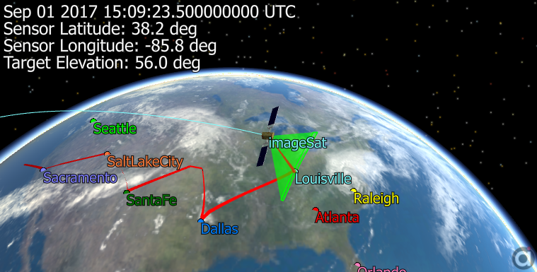 3D ViewWindow display of the imagine Spacecraft slewing towards a target GroundStation