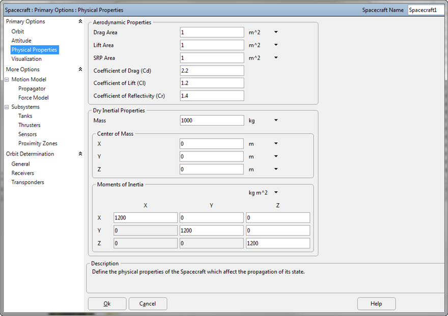 Spacecraft Physical Properties Editor